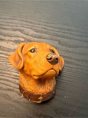 Brown Dog Head Bust Figurine Collar Resin Matte Finish Small 3D Effect